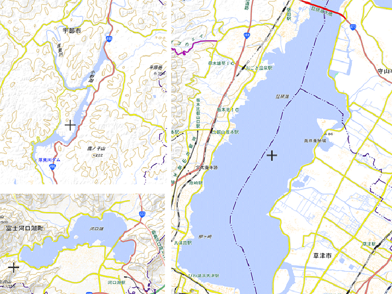 小野湖・河口湖・琵琶湖南湖サイズ感